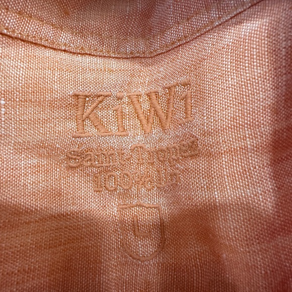 Kiwi Men's 100% Linen Casual Orange Button Down Shirt Size Large St. Barths - Picture 2 of 8